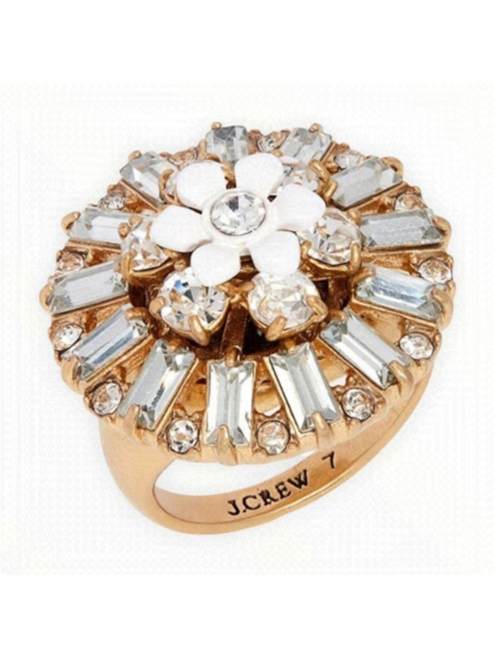 J. Crew Flower Crystal Statement Cocktail Ring Size 8 Cubic Zirconia 1” Setting